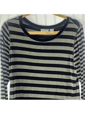 Chicos Travelers Striped Crew Long Sleeve Shirt Size Small or 8